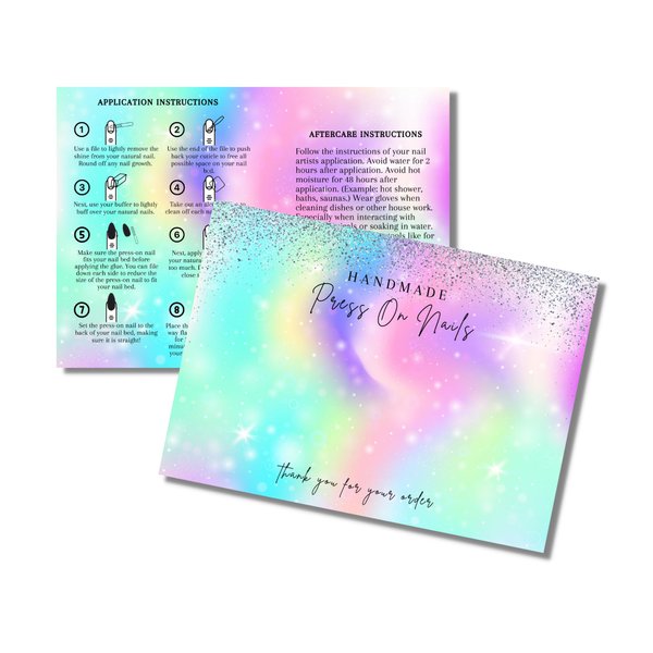 Handmade Press On Nails Display Card | 5x7” 30 pk Empty Packaging w/Application Aftercare Instructions Inserts Holographic Bags w/Double Sided Tape