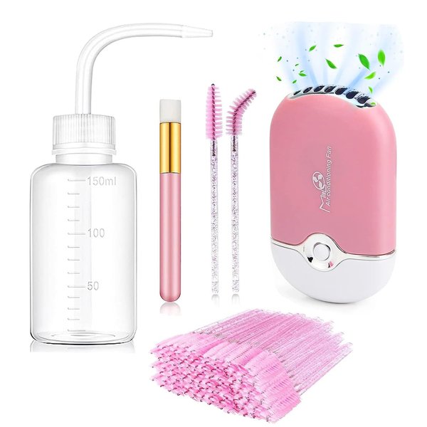 Shmian Eyelash Cleaning Kit-Pink Mini Portable Lash Fan Dryer & Extension Cleaning Brush- Electric Eyelash Fan for Eyelashes, Complete Lash Care Extension Accessories