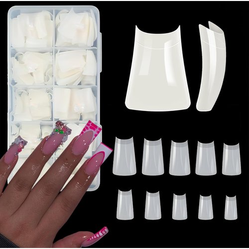ASONRL 500Pcs Natural Duck Nail Tips, 10 Sizes Pre Shaped Professional Duck Nail Tips Press Ons Half Cover Acrylic Soft Gel Nail Tips for Nail Extension Home DIY Nail Salon with Box