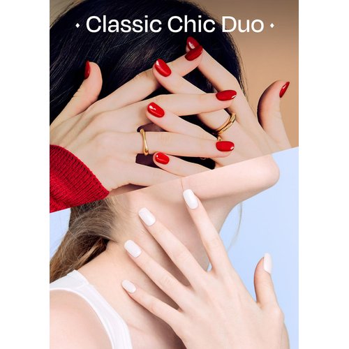 ohora Bundle Set (Classic Chic Duo) - N Addict and N Clean White Semi-Cured Gel Nail Strips, Works with Any UV/LED Lamps, Salon-Quality, Long Lasting, Easy to Apply & Remove