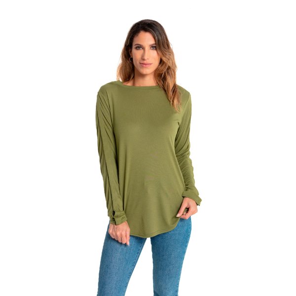 MAI Post Shoulder Surgery Shirts for Women - Premium Easy Snaps on Shirt Sides and Full Arm Opening, Long Sleeve Shirt, Chemo Shirts for Port Access, Soft Natural Cotton Dialysis Clothing (Olive,XL)