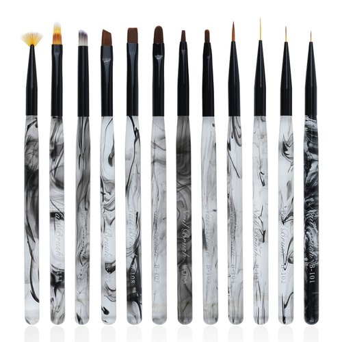 Nail Art Brushes Set, YIHUELE Nail Art Design Painting Tools with Nail Extension Gel Brush, Nail Art Liner Brush for Gel Polish Manicure Salon DIY at Home (White and black)