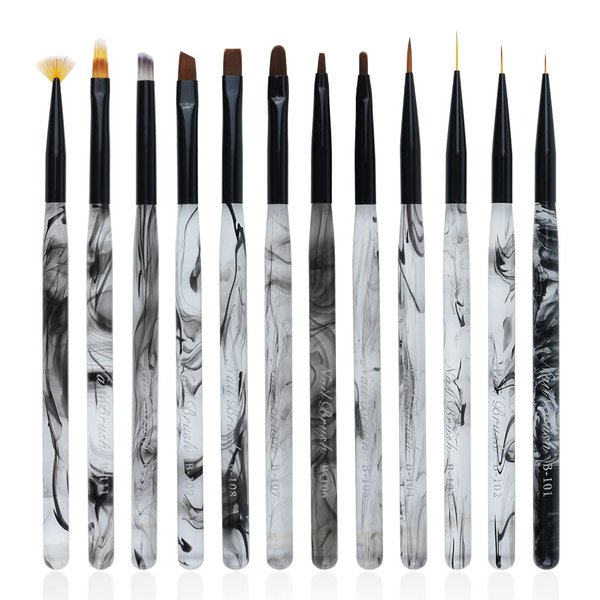 Nail Art Brushes Set, YIHUELE Nail Art Design Painting Tools with Nail Extension Gel Brush, Nail Art Liner Brush for Gel Polish Manicure Salon DIY at Home (White and black)