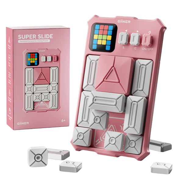 GiiKER Super Slide Puzzle Games, Original 500+ Challenges Brain Teaser Puzzle, Toys for Kids, Travel Games Birthday Gifts Easter Basket Stuffers for Boys Girls, Activities for Road Trips-Baby Pink