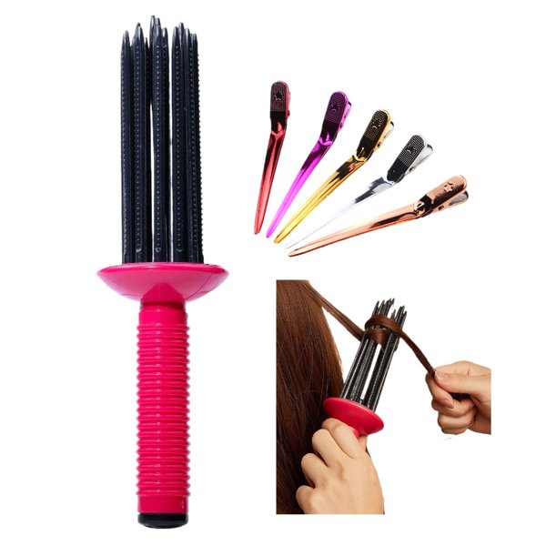 Neuvikter 17 Teeth Curling Comb with Hairpins, Curly Hair Brush, Hair Roller Comb, Hair Curling Roll Comb, Curly Hair Styler Tool for Hair Salon, Home (5Pcs)
