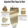Tape in Hair Extensions Human Hair Omber Highlight Hair Extensions Tape in Human Hair for Women 20inch Beige Blonde Mix Medium Blonde to Platinum Blonde Balayage Straight Human Hair Extensions 20pcs