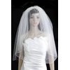 Bridal Veil White 2 Tier Fingertip Length Pencil Edge With Scattered Rhinestones
