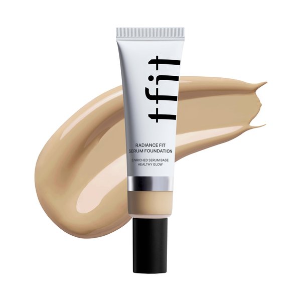 TFIT Radiance Fit Serum Foundation - Flawless Coverage, Dewy finish, Long-lasting, Lightweight, Korean Makeup, W02 Almond Butter, 1.05 Oz.