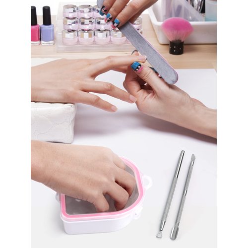 Nail Soaking Bowl, 2PCS Soak Off Gel Polish Dip Powder Remover Manicure Bowl with Triangle Cuticle Peeler and Stainless Steel Cuticle Pusher Nail Art Tool (Pink)
