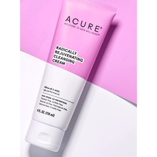 Acure Radically Rejuvenating Cleansing Cream - Foaming Creamy Facial Cleanser - Moisturizing Benefits of Olive Oil, Cocoa Butter and the Soothing Deep Cleanse of Mint - 4 oz