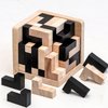 Wooden Brain Teaser Puzzle Skills Builder Shape Pieces Educational Toy for Kids and Adults (Black and Natural L Shape)