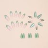 Green Press on Nails Medium Almond Fake Nails Press Ons White Green False Nails with Butterfly Design Flower French Tip Press on Nails Pink Glossy Oval Fake Nails Ombre Stick on Nails for Women Girl