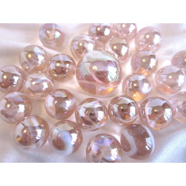 Big Game Toys~25 Glass Marbles Peach Blush Translucent Peach/Pink White Swirl Classic Style Game Pack (24 Player, 1 Shooter) Decor/Vase Filler/Aquarium