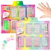Expressions Girl 7 Day Manicure Collection - 84PC Press On Nail Set, Day-of-The-Week Adhesive False Nails for Girls (Set of Brights or Pastels) – Colorful Novelty Designs Stick On Nails for Kids