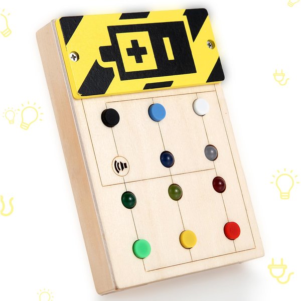 Asweets Montessori Busy Board for Toddler with Buzzing, Soft Silicone Botton, Wooden Busy Board with LED Light Switches, Sensory Autism Toys Baby Travel Toys, Kids Gifts for Birthday Christmas