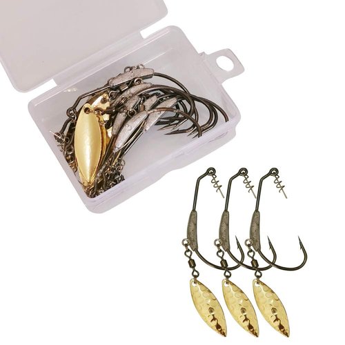 10pcs/Pack Weighted Hook with Twist Lock Spin Superline Spring Hook Swim Bait Fishing Hook with Twistlock Pin 3.5g 6.5g (10pcs-6.5g-Gold)