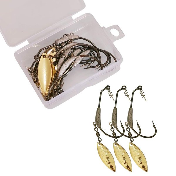 10pcs/Pack Weighted Hook with Twist Lock Spin Superline Spring Hook Swim Bait Fishing Hook with Twistlock Pin 3.5g 6.5g (10pcs-6.5g-Gold)