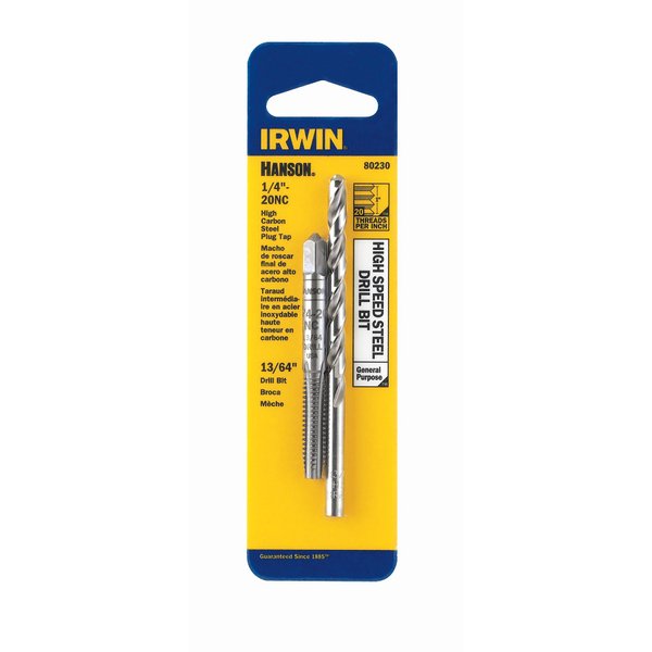 IRWIN Drill And Tap Set, 1/4-Inch - 20 NC Tap and 13/64-Inch Drill Bit (80230)
