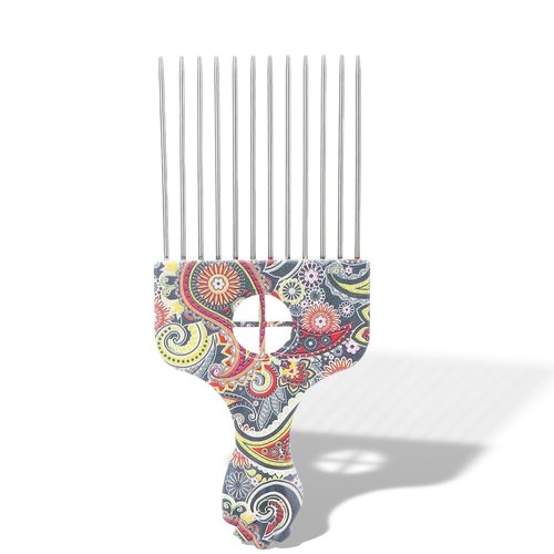 Hair Pick, Professional Hair Pick Comb Afro Stainless Steel Hair Pick Comb for Women and Men, Picks for Afro Hair, Hair Comb for Hair Styling (Waist flower K4)