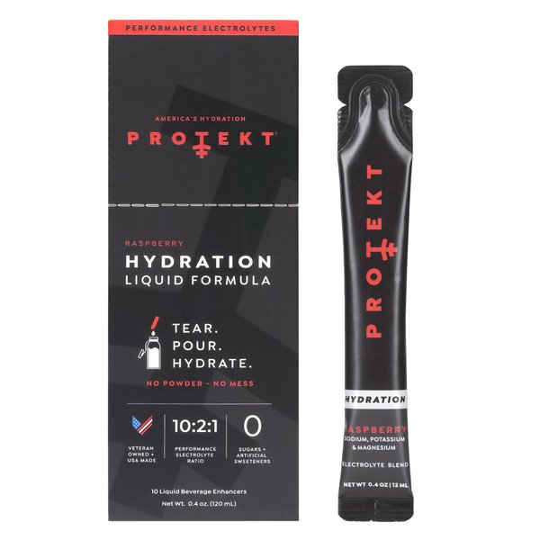 Protekt Electrolytes Hydration Packets | Liquid Electrolytes for Hydration & Recovery | Organic & Sugar Free Electrolytes Drinks | Works Faster Than Electrolytes Powder Packets | Raspberry, 10 Pack