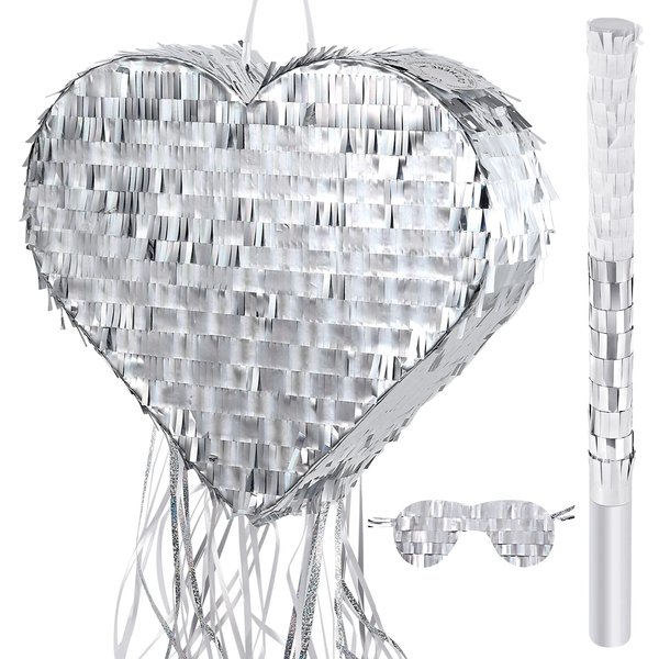 Small Heart Pinata Heart Pull String Pinata Wedding Party Decoration Supplies Pinata with Pinata Stick Blindfold for Wedding Birthday Bridal Shower Decorations(14.2 x 11.8 inch) (Retro Style)
