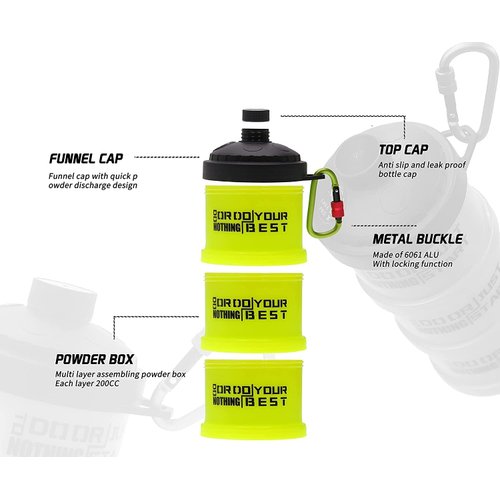 SPEQT Protein Powder Stackable Container To Go,with Top Cap Funnel for Water Bottle,Twist Lock Portable Supplement Organize Storage Dispenser for Pre/Post Workout,Fitness,Travel,Gym