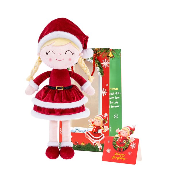 Gloveleya Soft Plush Doll Christmas Girl Dolls with Red Dress, Gift Box & Free Card - Perfect Holiday or Birthday Gift for Toddlers 2-8 Ages, 16"