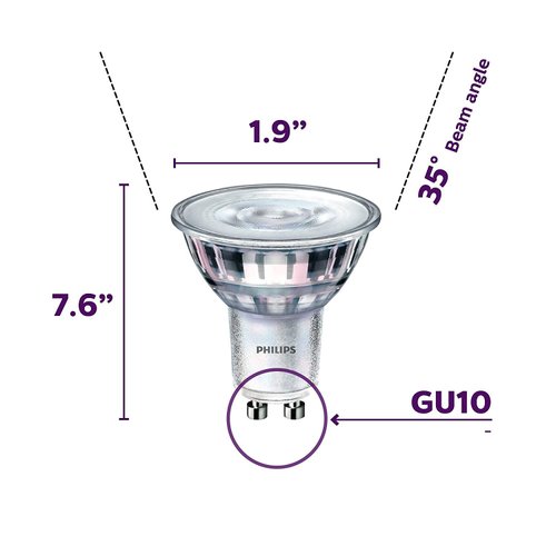 Philips LED GU10 Dimmable Spotlight Bulb - Pack of 3 - 50 Watts, Bright White - Energy Star Certified, Title 20 Compliant