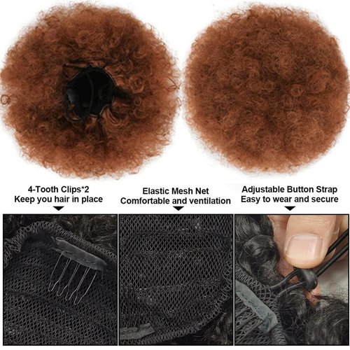MISSSPECIAL Afro Puff Drawstring Ponytail Extension for Black Women 9A Synthetic Afro Puff Ponytail for Natural Hair, Clip On Kinky Drawstring Ponytail Hair Bun (30#, Afro Puff Medium Size)