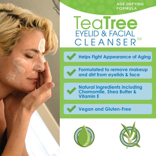 Eye Eco Age-Defying Tea Tree Eyelid and Facial Cleanser –Hydrating & Non-Irritating Cleanser – Infused with Shea Butter & Vitamin E - Vegan and Gluten-Free -180mL