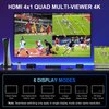 4K HDMI Multiviewer Switch 4x1 with PIP, PORTTA Quad Multi Viewer Seamless Switcher 4 in 1 Out with Toslink, 3.5mm Audio Output Support 4K 30Hz, 6 Viewing Modes, Downscaler, Compatible with PS4 Xbox