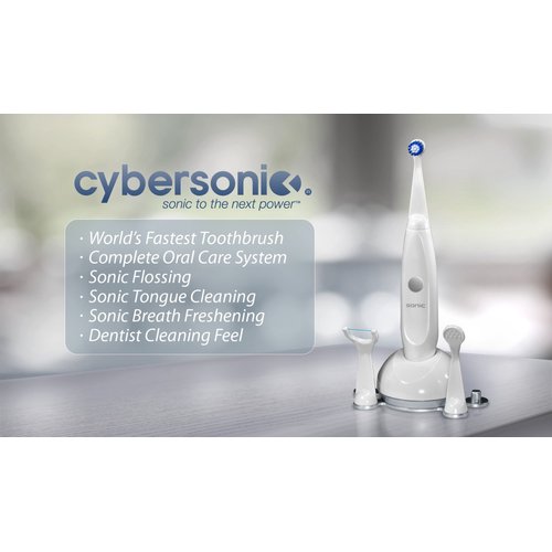 Cybersonic3 Electric Toothbrush, Rechargable Power Toothbrush with Complete Dental Care Kit including Tongue Scraper and Floss Heads