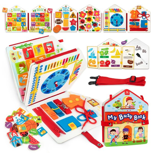 Coogam Toddler Felt Montessori Busy Book, Activity Sensory Boards Fine Motor Skill Quiet Book Car Travel Binder Autism Toys Preschool Learning Educational Gift for 3 4 5 Year Old
