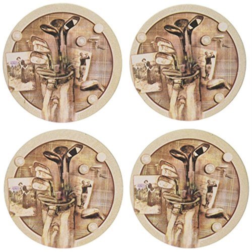 Thirstystone Golf Treasures Natural Sandstone Coasters with Protective Cork Backing 4 Pack Eco-Friendly, Absorbent, Easily Wipes Clean
