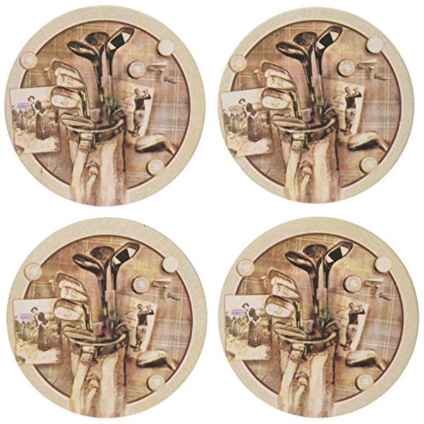 Thirstystone Golf Treasures Natural Sandstone Coasters with Protective Cork Backing 4 Pack Eco-Friendly, Absorbent, Easily Wipes Clean
