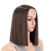 SWACC 12 Inch Short Length Straight Middle Part Hair Wig Synthetic Heat Resistant Wigs for Women with Wig Cap (Dark Brown-4#)