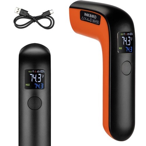 Rechargeable Infrared Thermometer Gun for Cooking -58℉~1022℉| Inkbird Colorful Display Digital Laser Temperature Gun for Pizza Oven Grill Kitchen Home Repairs with Max Measure (NOT for Human)