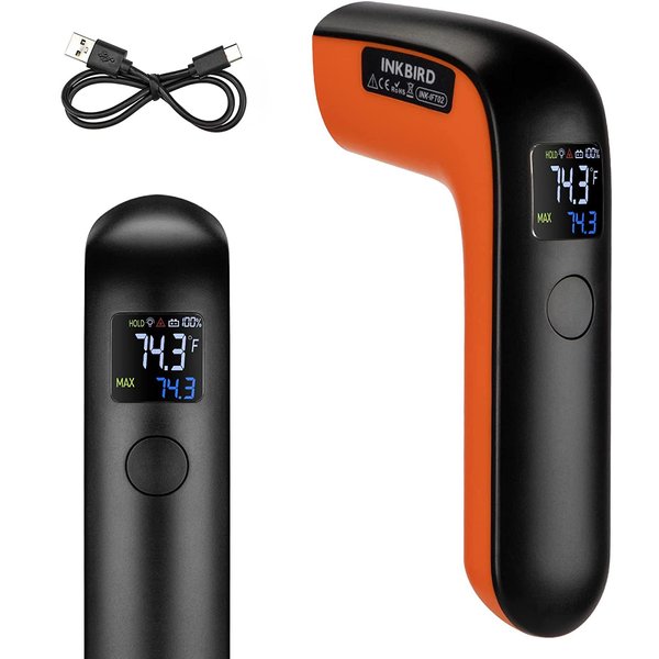Rechargeable Infrared Thermometer Gun for Cooking -58℉~1022℉| Inkbird Colorful Display Digital Laser Temperature Gun for Pizza Oven Grill Kitchen Home Repairs with Max Measure (NOT for Human)