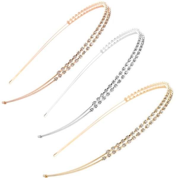 LOVEF 3 Pieces Double-layer Rhinestone Hair Hoop Headband Shiny Crystal Headbands Metal Hairband for Princess Wedding Bridal Headpieces