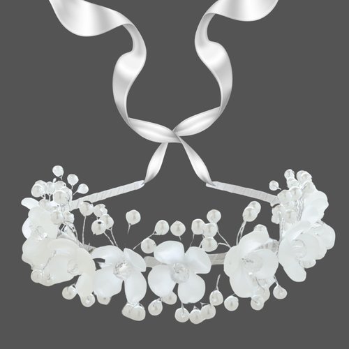 Needzo First Communion White Flower Crown Hair Accessory, Girl's Headband for Weddings, Princess Faux Crystal Pearl Headpiece, One Size