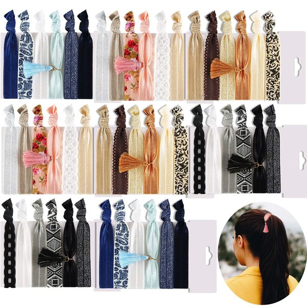 48 Pieces Ribbon Hair Ties with Tassel No Crease Elastic Ponytail Holder Elastic Knotted Hair Bands for Women Girls Hair Accessories