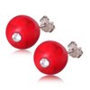 925 Sterling Silver 8mm Red Coral Ball Stud Earrings 3612
