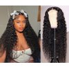 Josblue Deep Wave Lace Closure Wigs Human Hair Glueless Deep Curly Wave Lace Front Human Hair Wigs for Black Women with Baby Hair 150% Density(Natural Color, 18 Inch)
