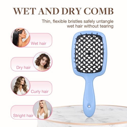 GOO GOO Wet and Dry Vented Detangling Hair Brush, Anti-static and Gentle Scalp Massage for All Hair Types, Blue Black