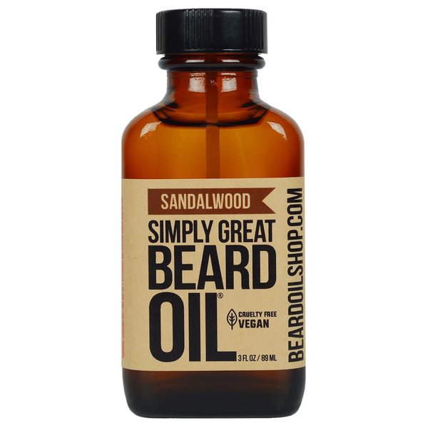 Simply Great Beard Oil - SANDALWOOD Scented Beard Oil - Beard Conditioner 3 Oz Easy Applicator - Natural - Vegan and Cruelty Free Care for Beards - Gifts for Men with Beards