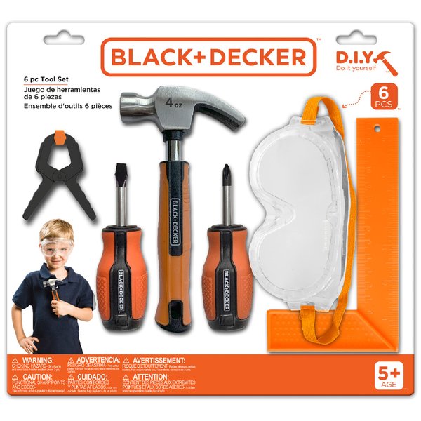 Black and Decker six Piece Pretend Play Toolset for Kids, for Home diys and Creative Learning