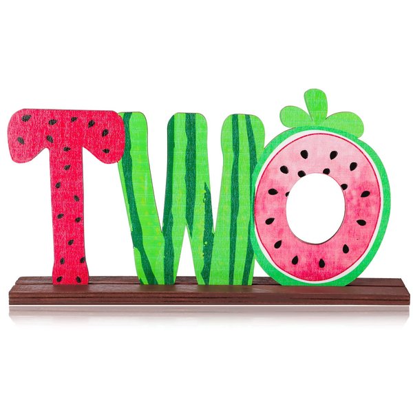 Watermelon Two Letter Sign Wooden Table Centerpieces Two Years Old Baby 2nd Birthday Party Decorations Watermelon Theme Party Supplies Baby Shower Decor, 11.8 x 7.1 Inch