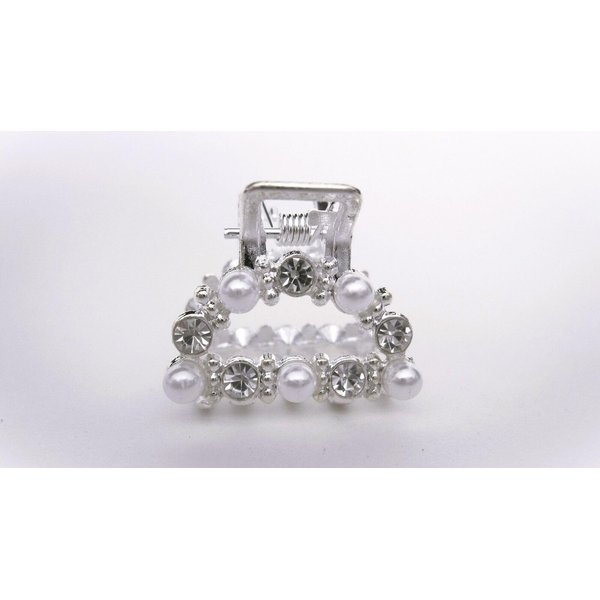 Generic Small rounded pearl crystal silver metal hair claw clip bridal clip