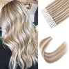 Sixstarhair Tape In Hair Extensions 20 Pieces Remy Human Hair Highlight Hair Extensions Color Swedish Blonde and Ash Blonde Piano Color For Beautiful Girl 50g/20 Pieces Pack [Color 20/60# 20inch]
