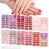 WOKOTO 12 Sheets Red Pink Color Gel Nail Polish Strips Gradient Nail Stickers Full Nail Wraps with Nail File Stick On Nails Gel Stickers Wraps for Nail Art Wraps Nail Polish Stickers for Women